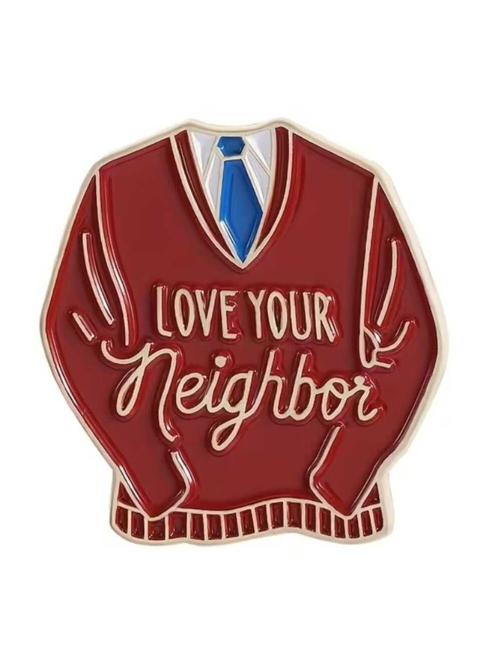 Love Your Neighbor Mr. Rogers Red Sweater Enamel Pin Gold Tone